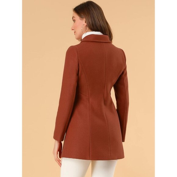 Women's Brown Peter Pan Collar Double Breasted Winter Long Trench Pea Coat - Picture 5 of 5